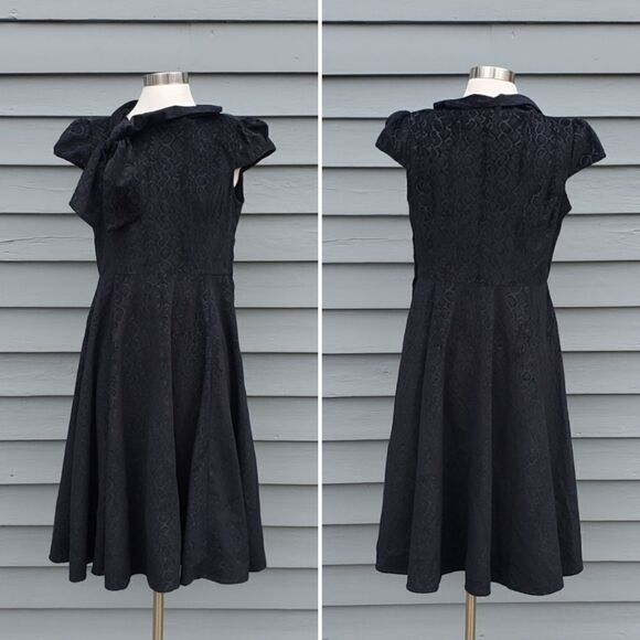 H&R Hearts and Roses Desirable Black Velvet Flocked Animal Print Tea Dress 10 - Picture 2 of 8